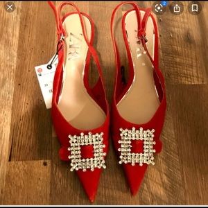 New Zara leather heel in red